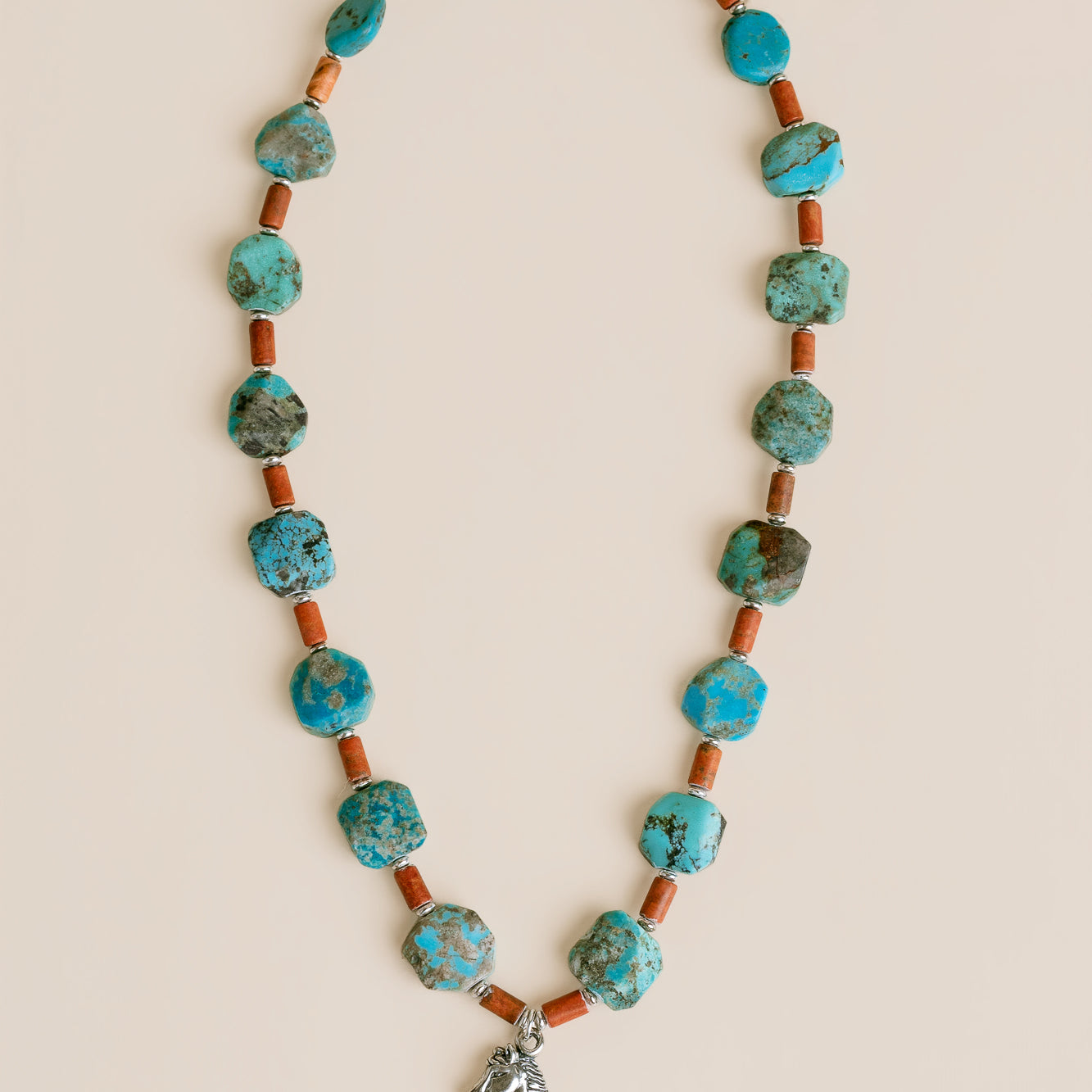 Silver Horse Pendant & Turquoise Necklace
