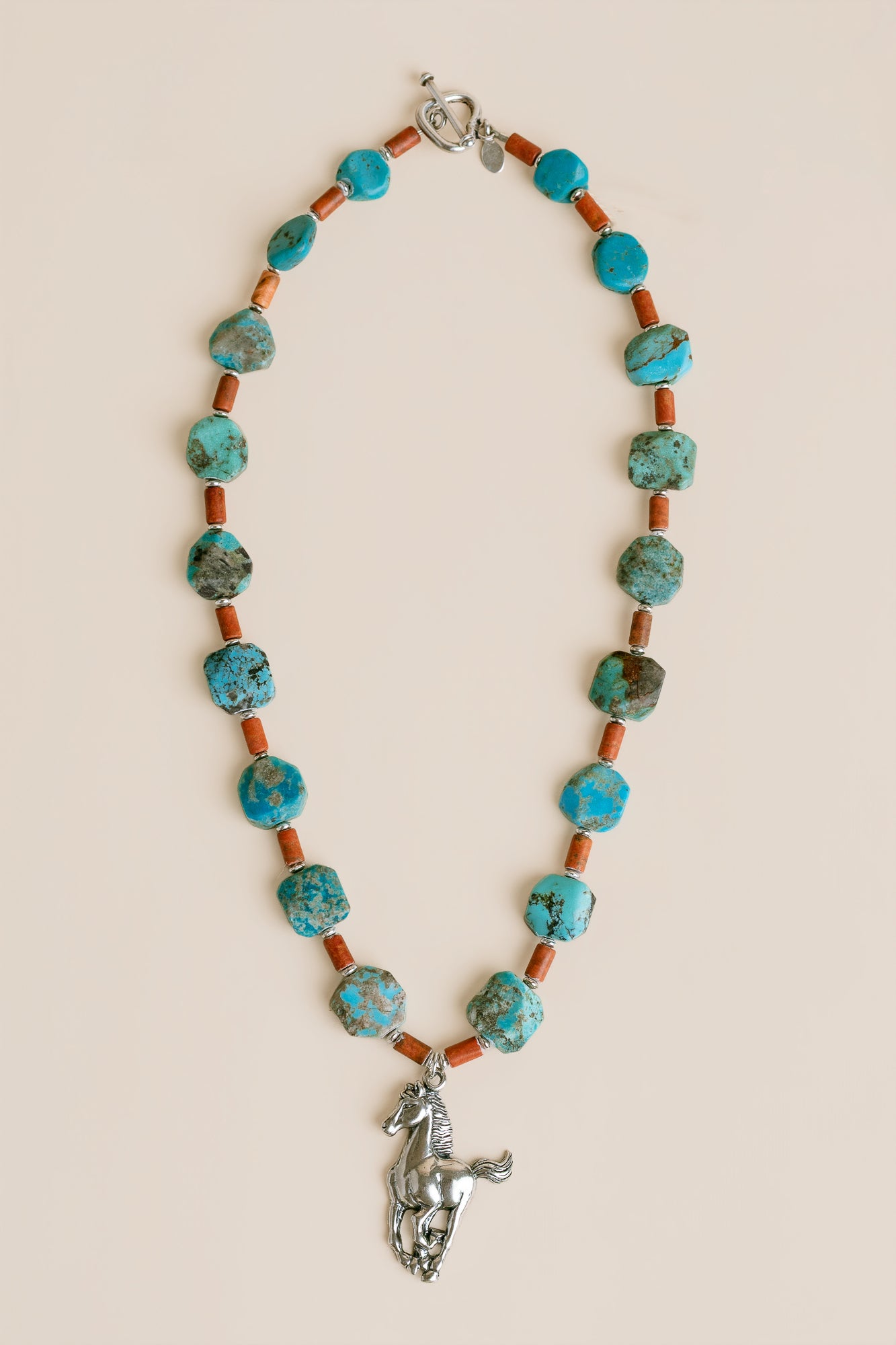 Silver Horse Pendant & Turquoise Necklace