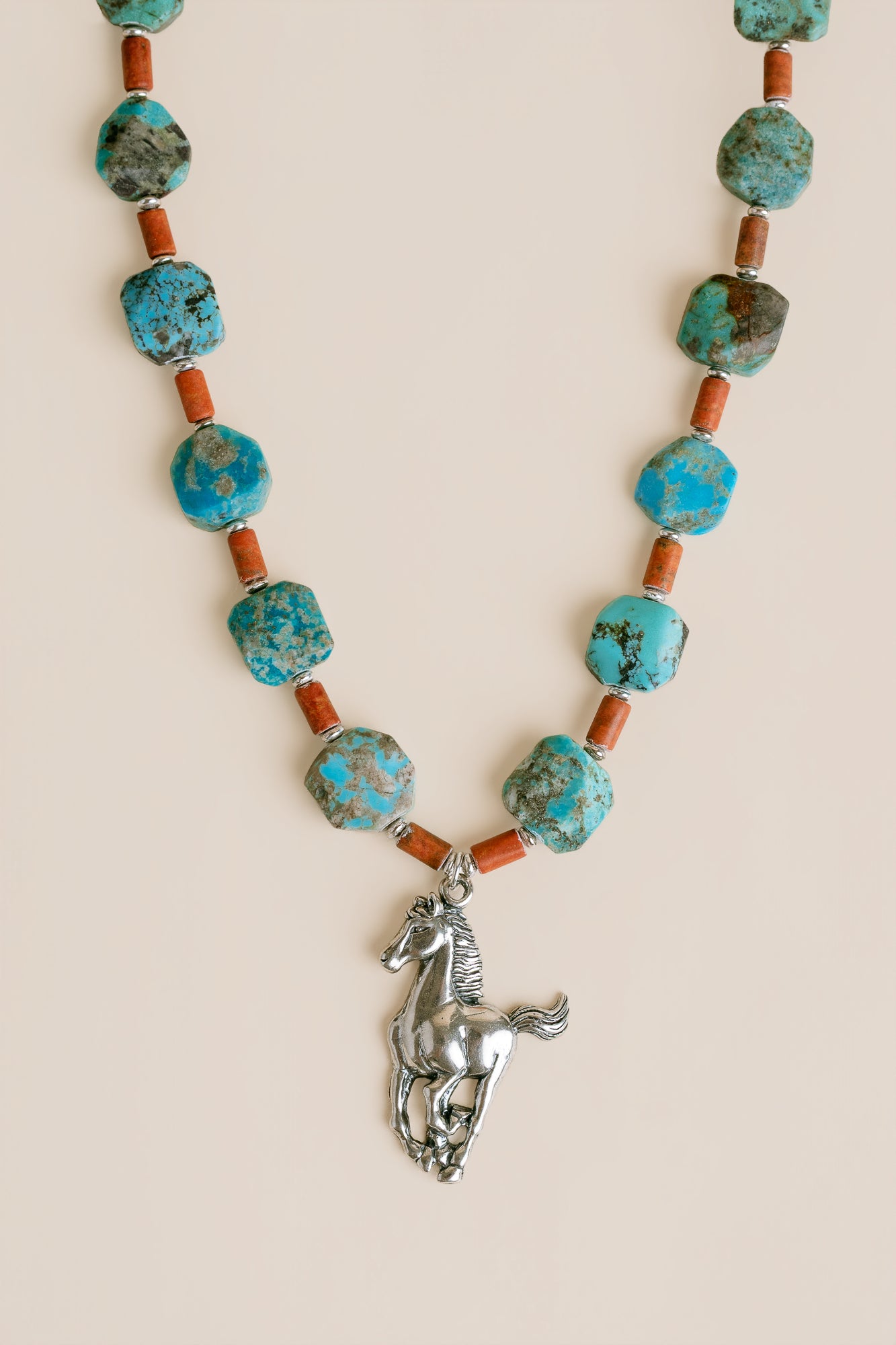 Silver Horse Pendant & Turquoise Necklace