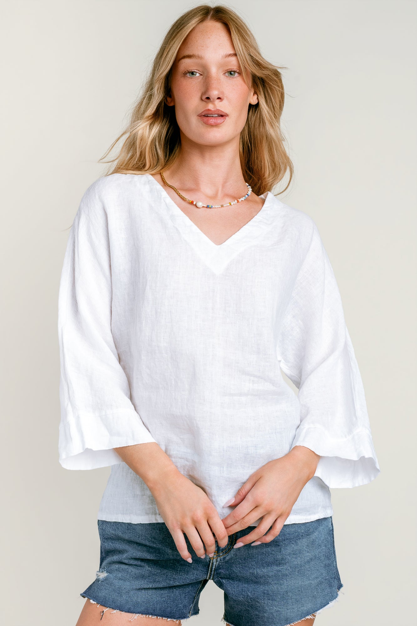 Linen V Neck Top