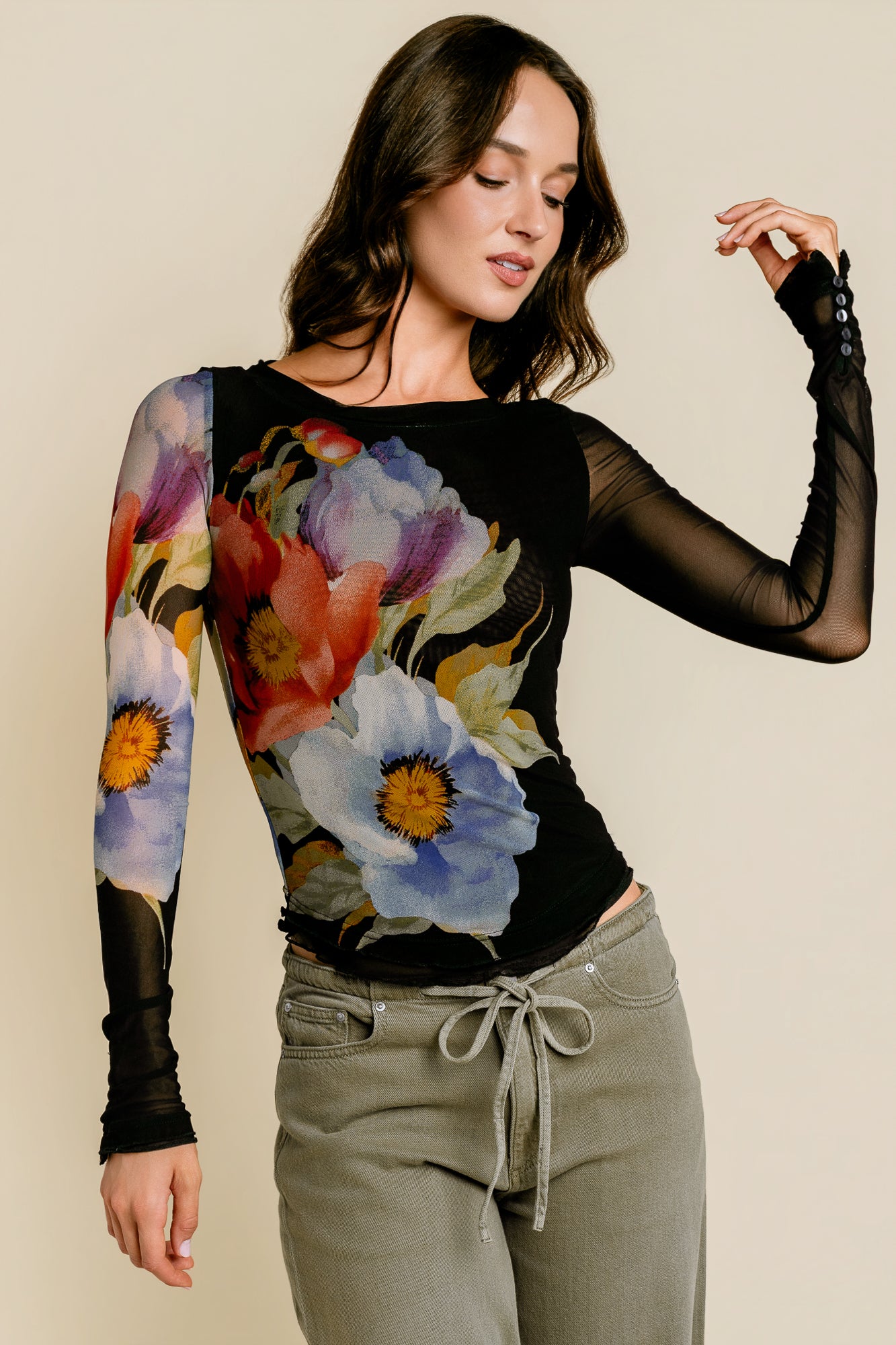 Free People Lilly Printed Long Sleeve Top