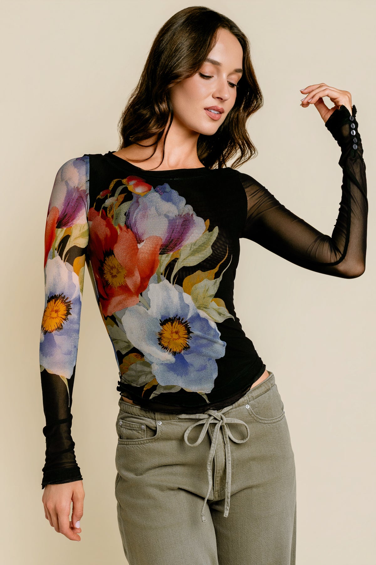Free People Lilly Printed Long Sleeve Top