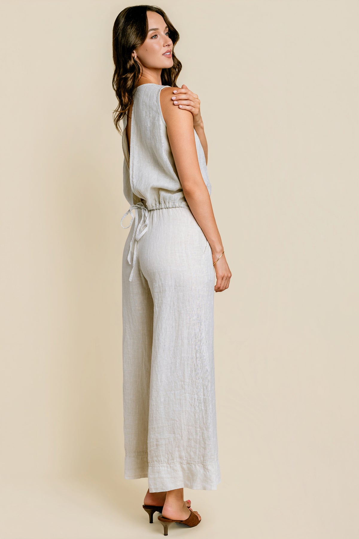 Open Back Linen Drawstring Hem Top