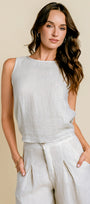Open Back Linen Drawstring Hem Top