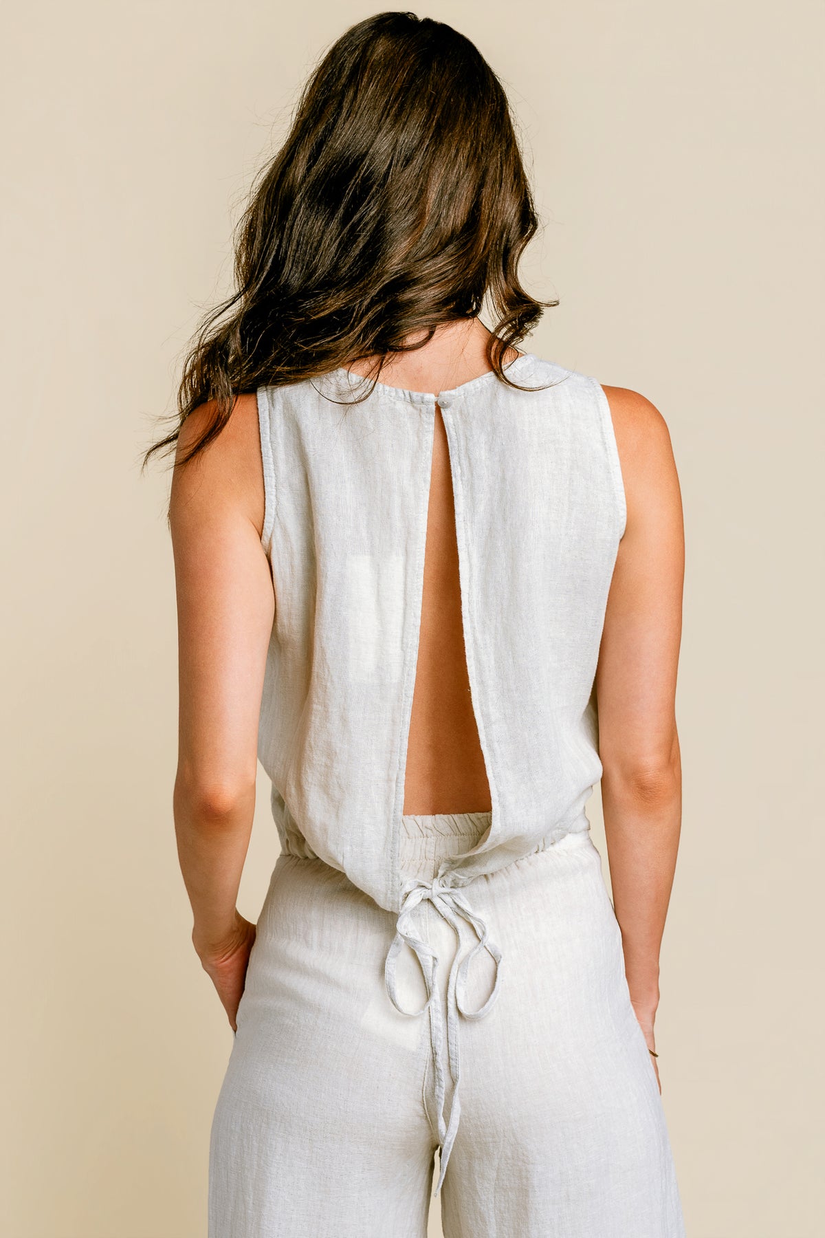 Open Back Linen Drawstring Hem Top