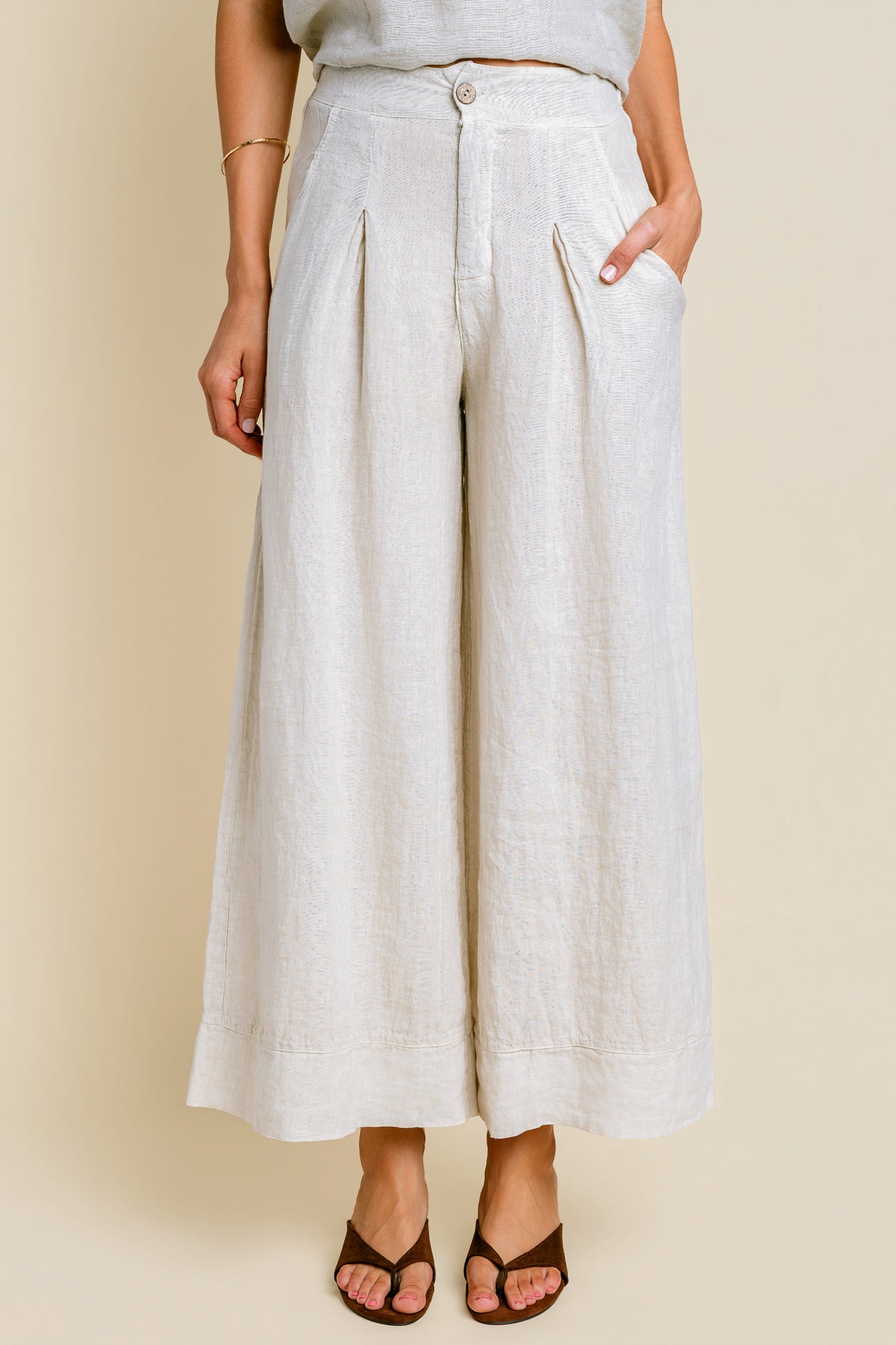 Milio Milano Linen Pleat Front Palazzo Pant