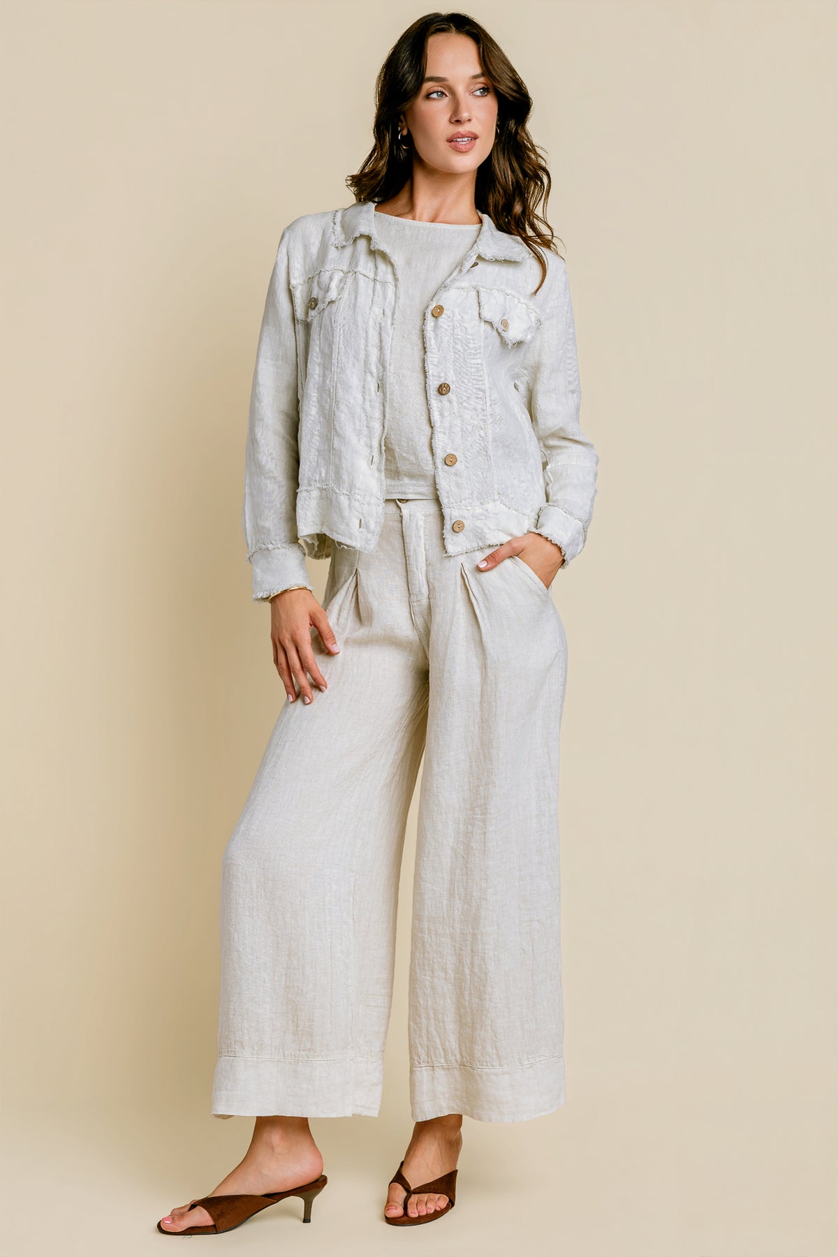 Fringe Hem Button Down Linen Jacket
