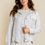 Fringe Hem Button Down Linen Jacket