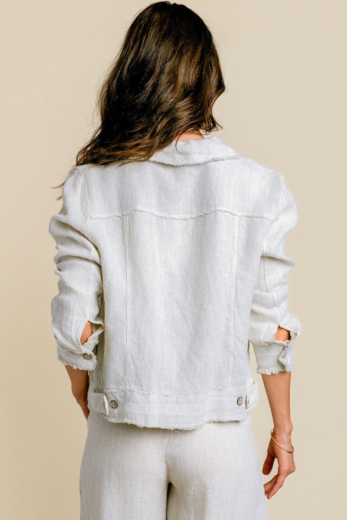 Fringe Hem Button Down Linen Jacket