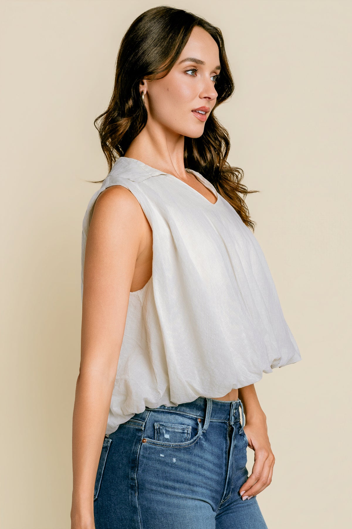 Sleeveless Collar Bubble Top