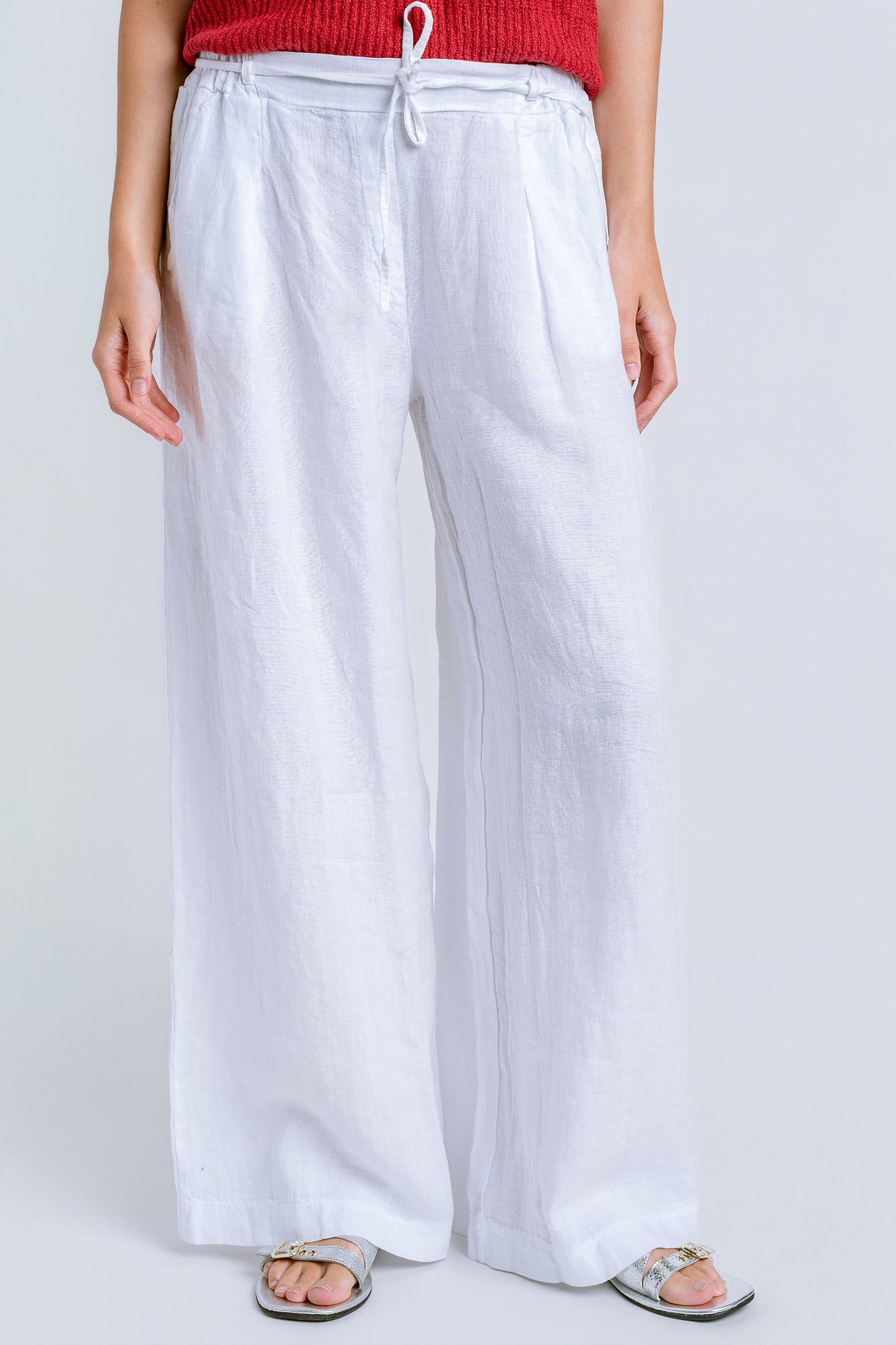 Milio Milano Tie Waist Wide Leg Linen Pant