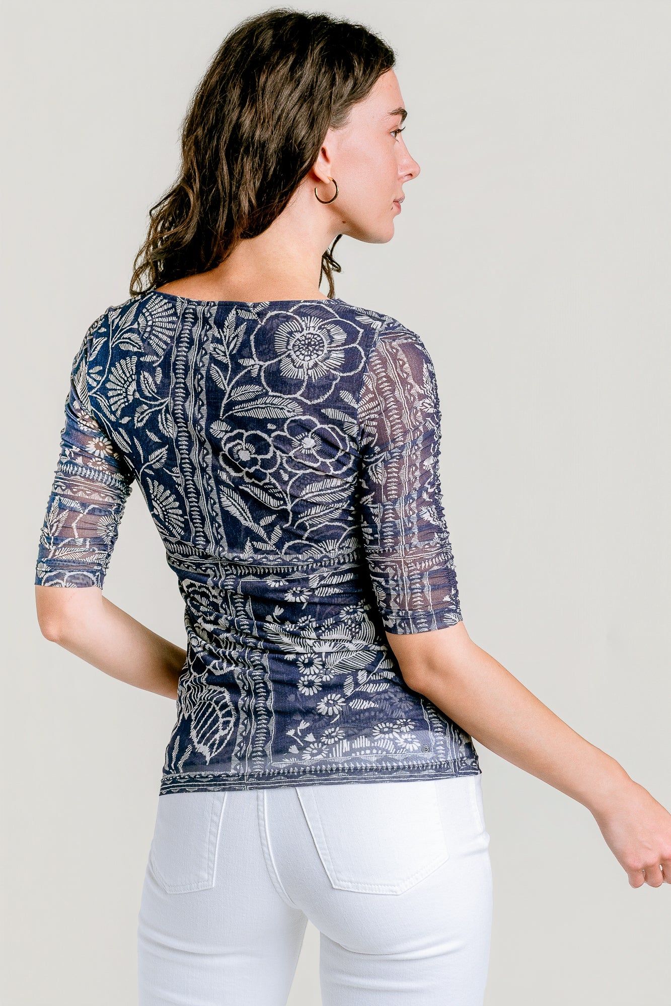 Ruched Sleeve Mesh Top