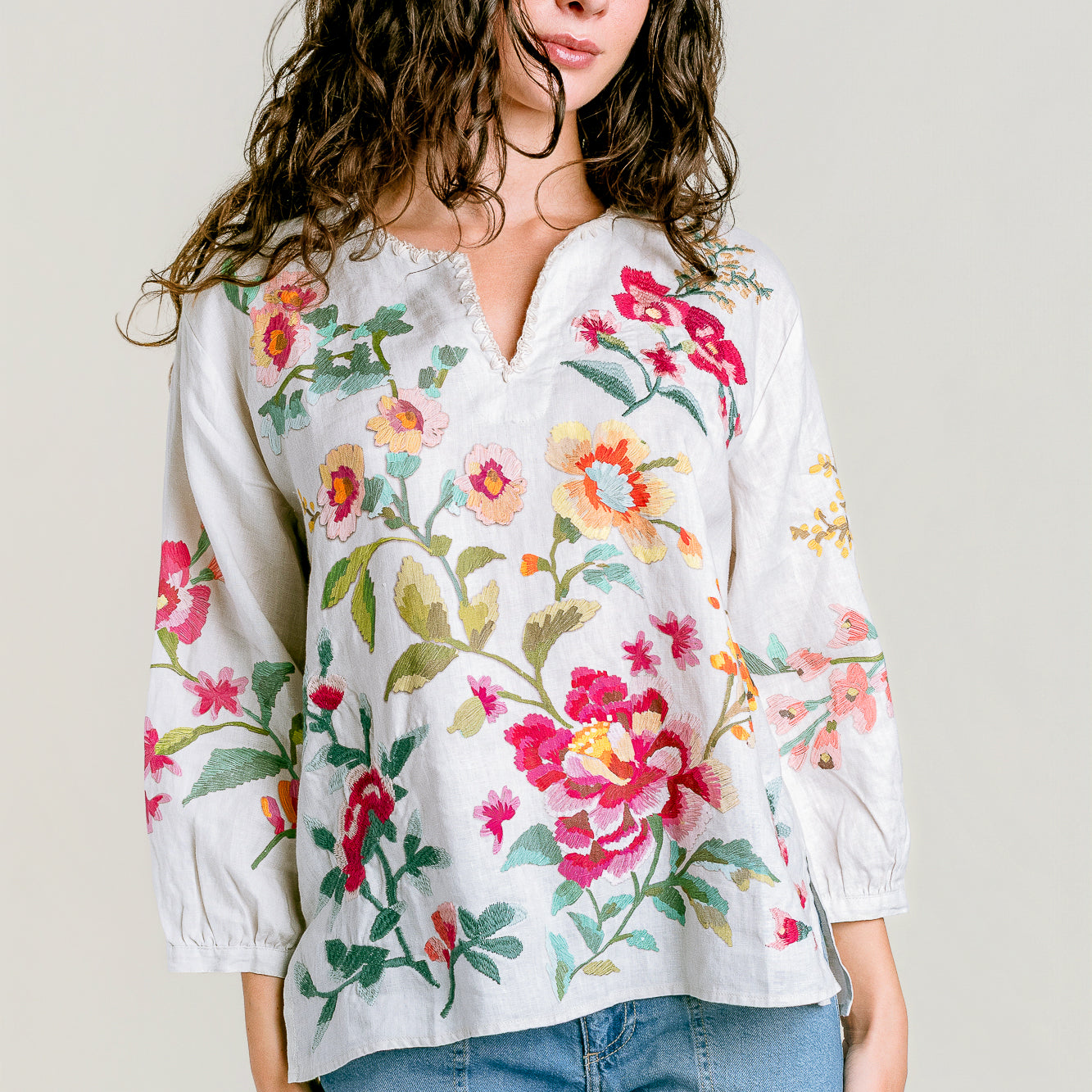 Split Neck Linen Blouse