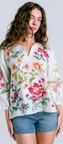 Johnny Was Split Neck Linen Blouse