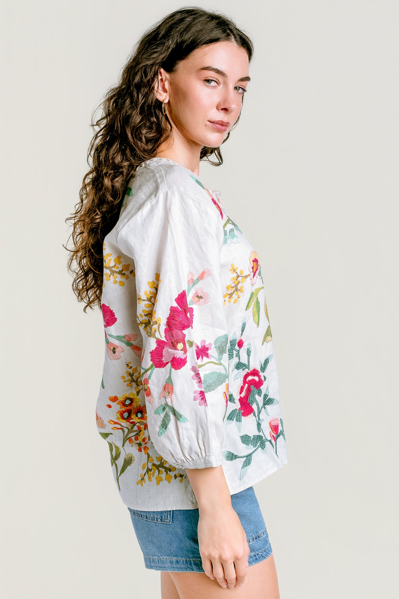 Split Neck Linen Blouse
