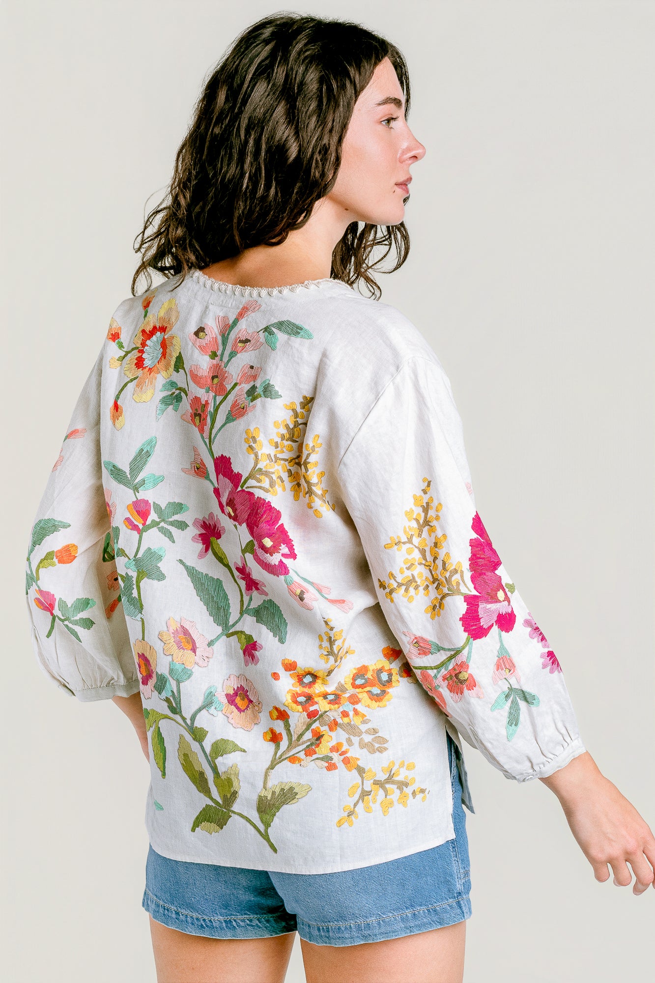 Split Neck Linen Blouse