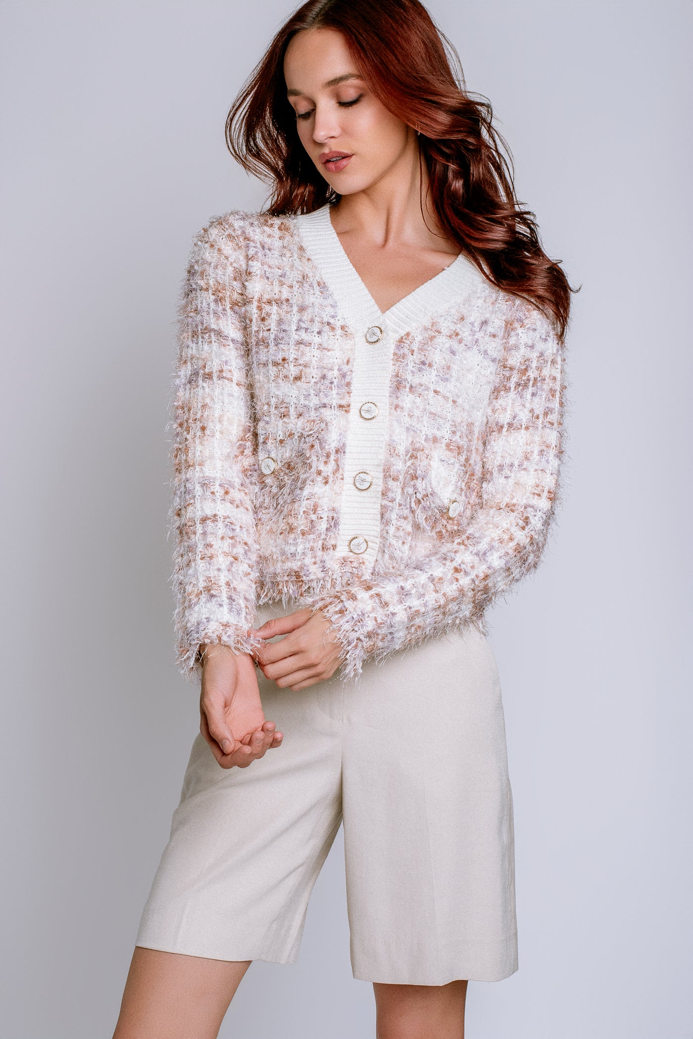 Hale Bob Boucle Cropped Cardigan
