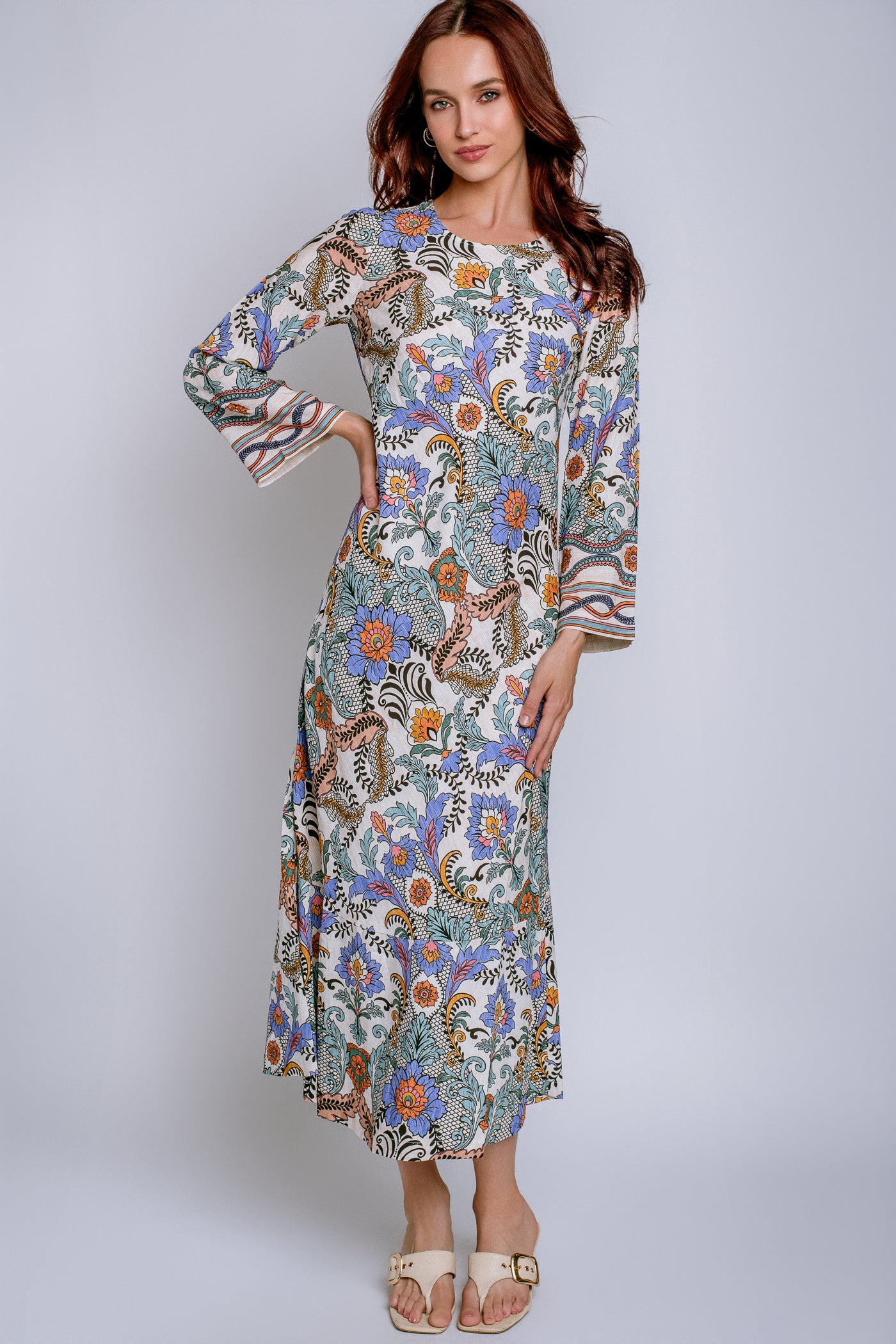 Hale Bob Printed Long Sleeve Midi Dress