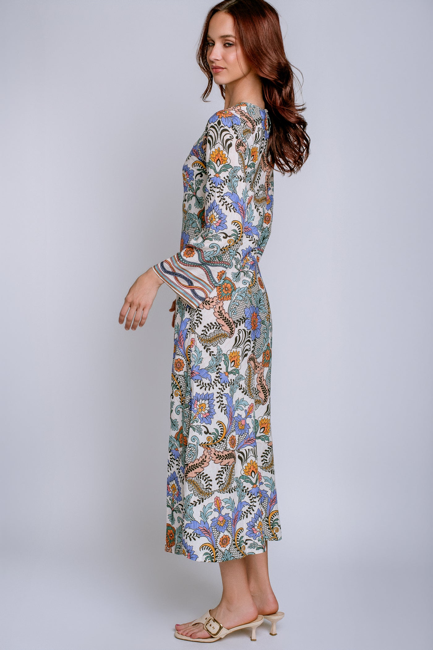 Hale Bob Printed Long Sleeve Midi Dress