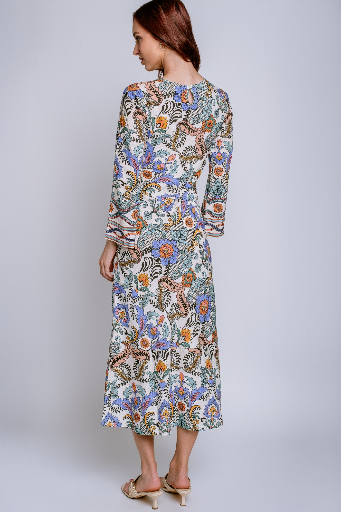 Hale Bob Printed Long Sleeve Midi Dress