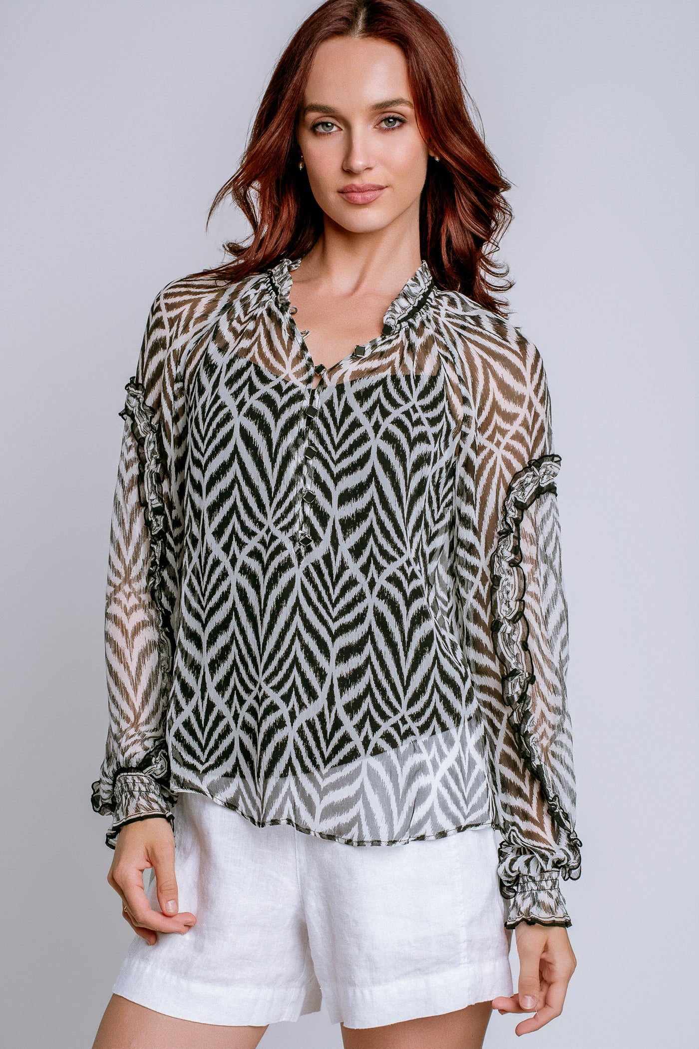 Hale Bob Striped Chiffon Blouse