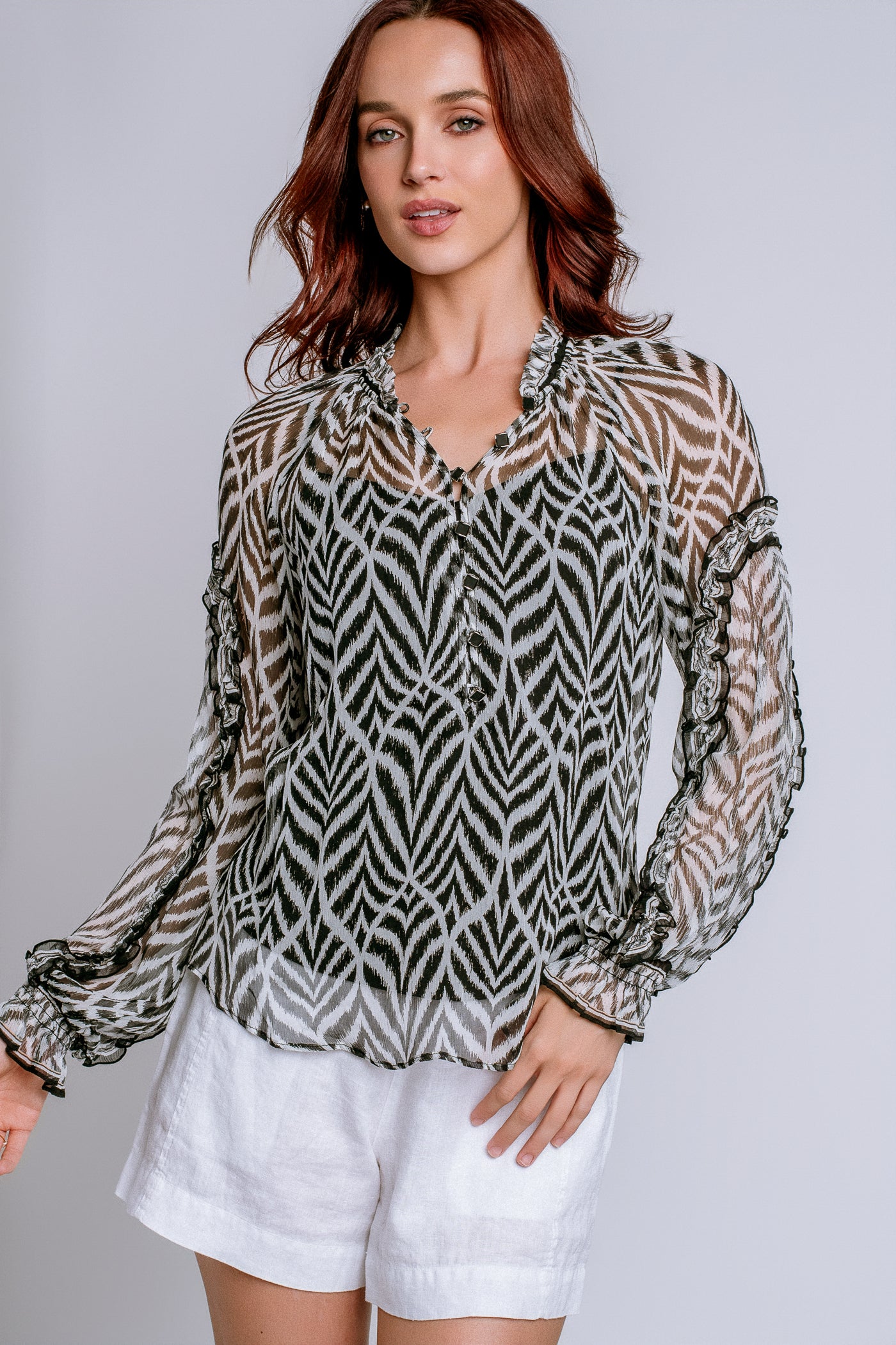 Hale Bob Striped Chiffon Blouse