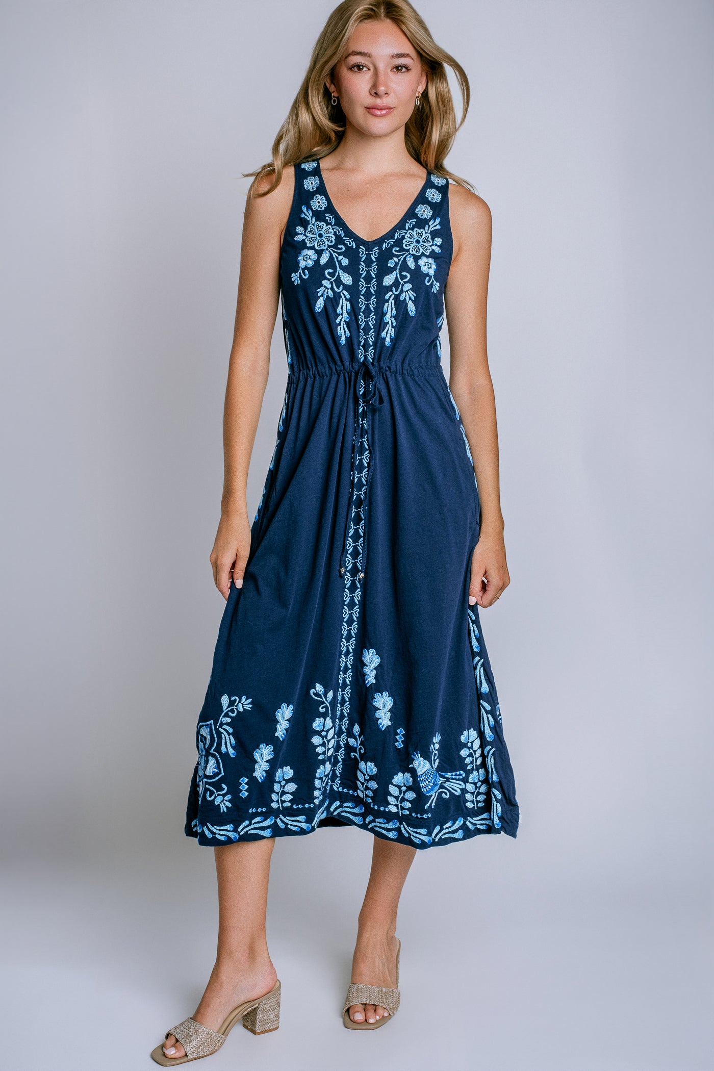 Johnny Was Yadira V-Neck Drawstring Knit Dress