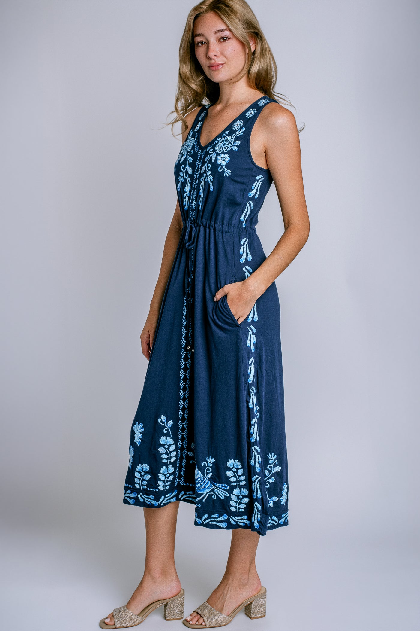 Johnny Was Yadira V-Neck Drawstring Knit Dress