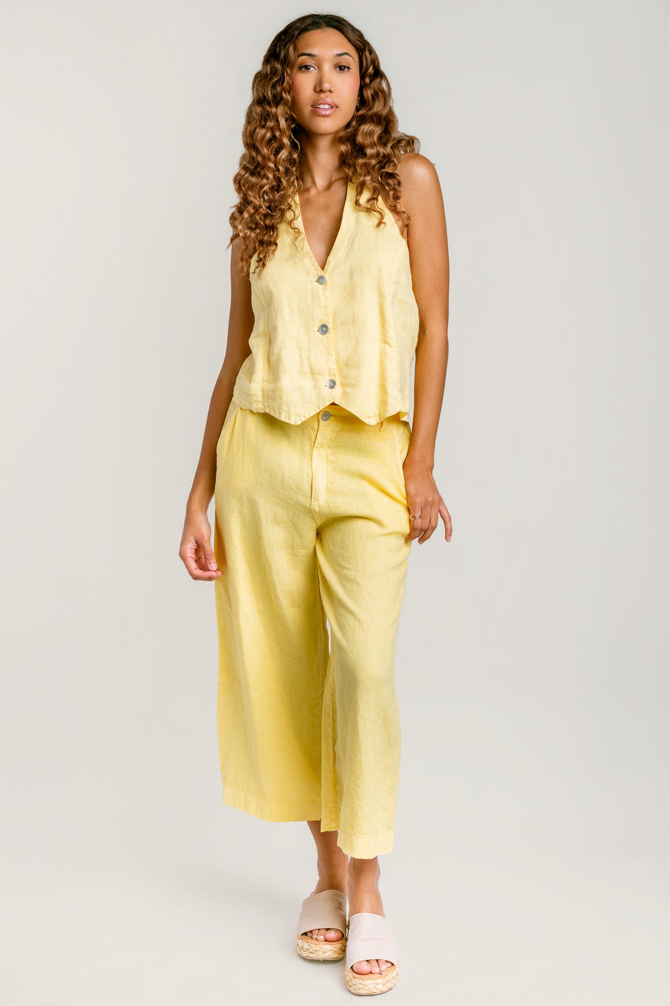 Milio Milano Wide Leg Linen Crop Gaucho Pant