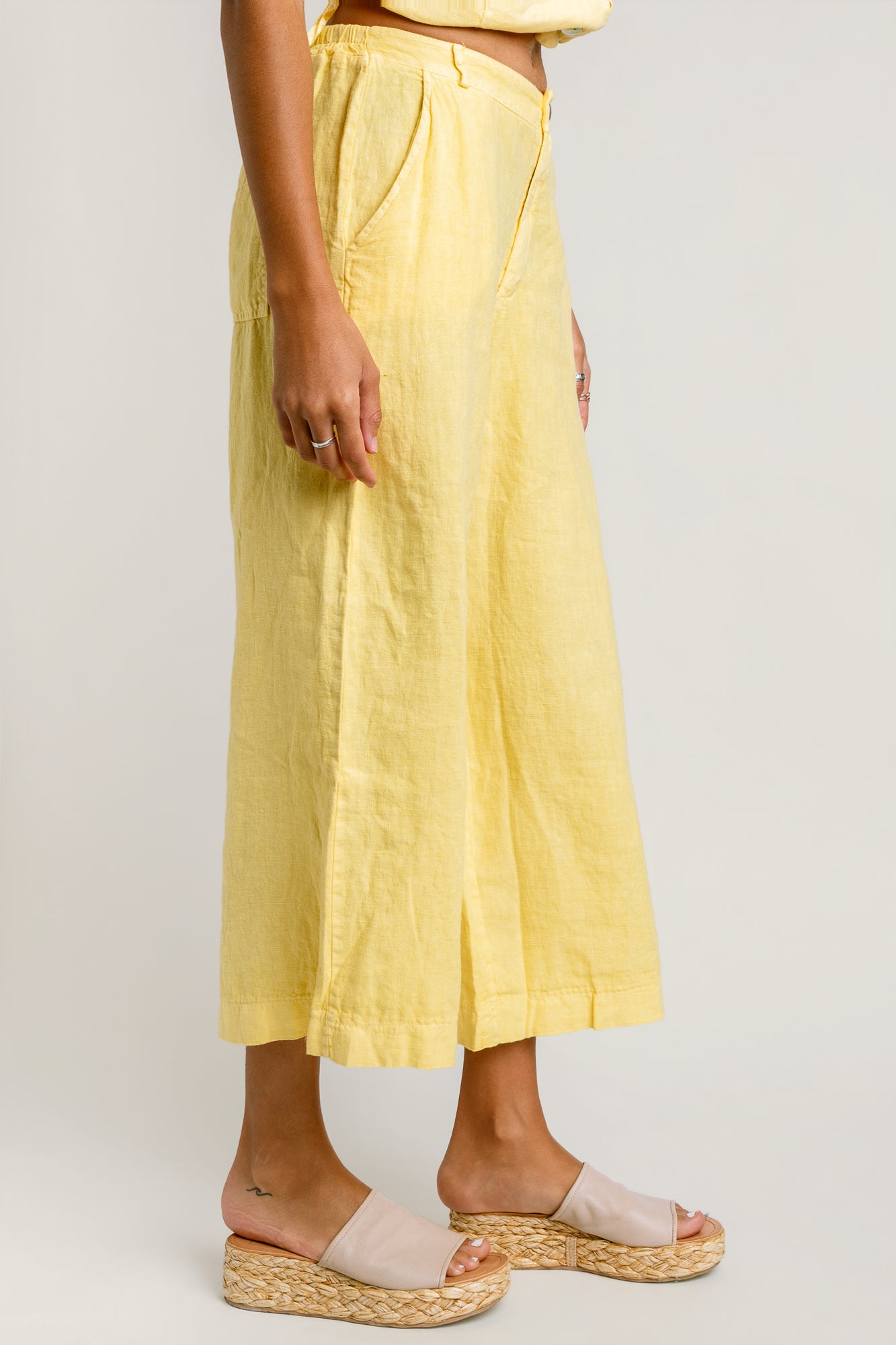 Milio Milano Wide Leg Linen Crop Gaucho Pant