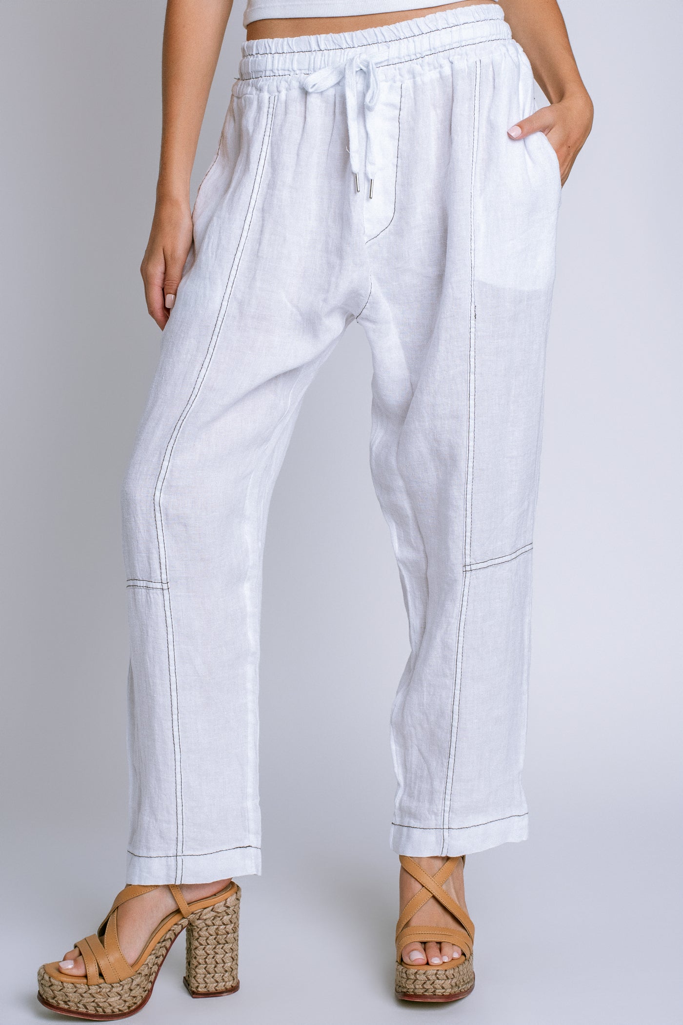 Milio Milano Edge Stitch Linen Drawstring Pant