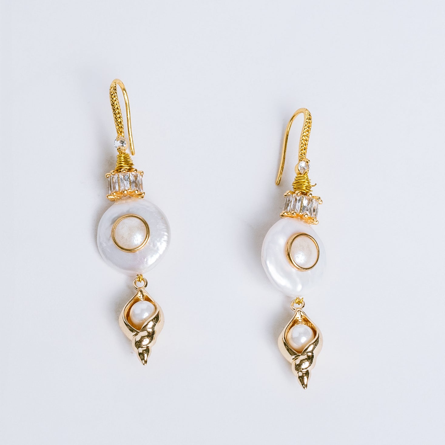 Sherwood Bridge Diamonds Coin Pearl Conch Earrings