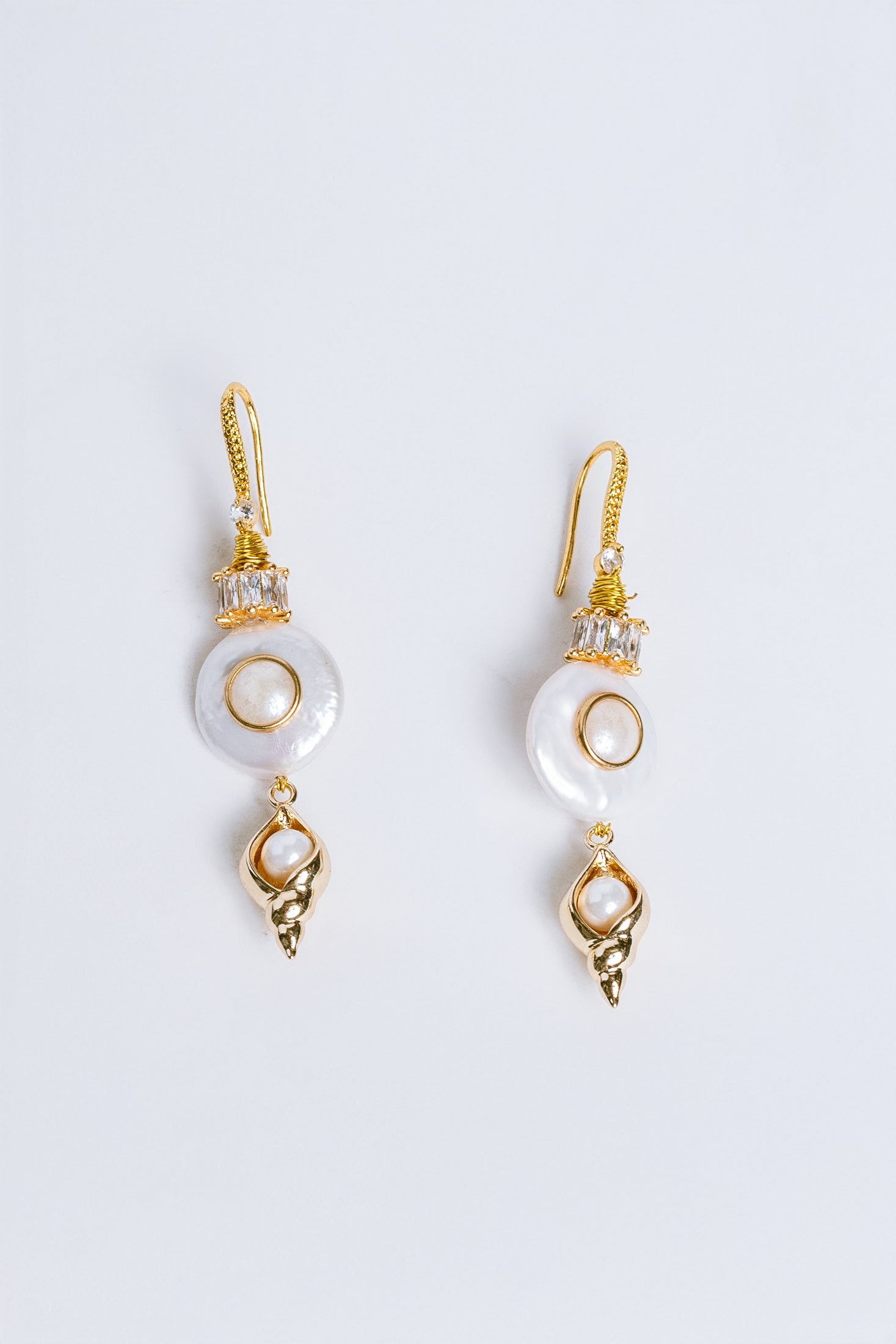 Sherwood Bridge Diamonds Coin Pearl Conch Earrings