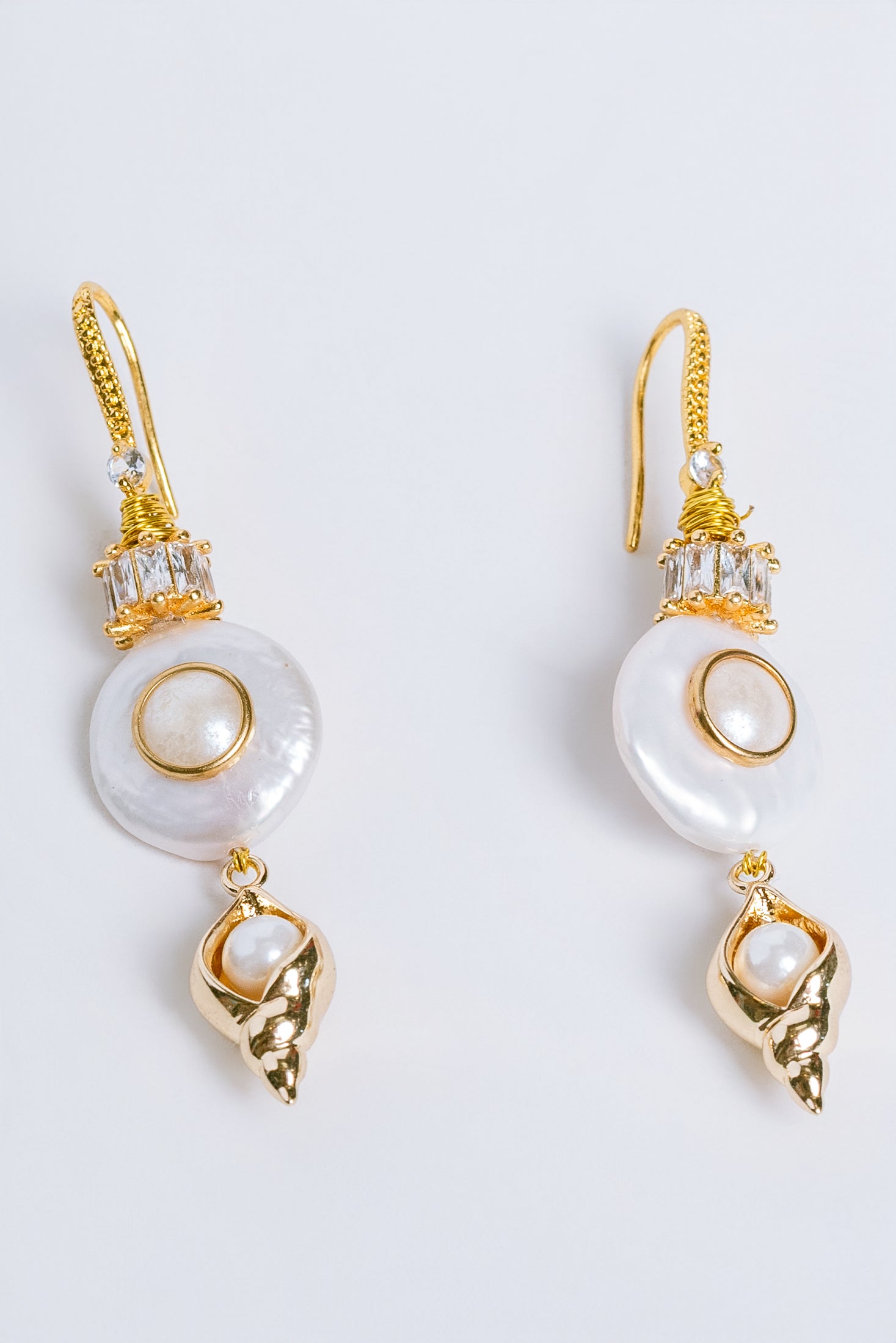 Sherwood Bridge Diamonds Coin Pearl Conch Earrings