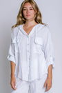 Milio Milano Fringe Hem Buttondown Linen Pullover