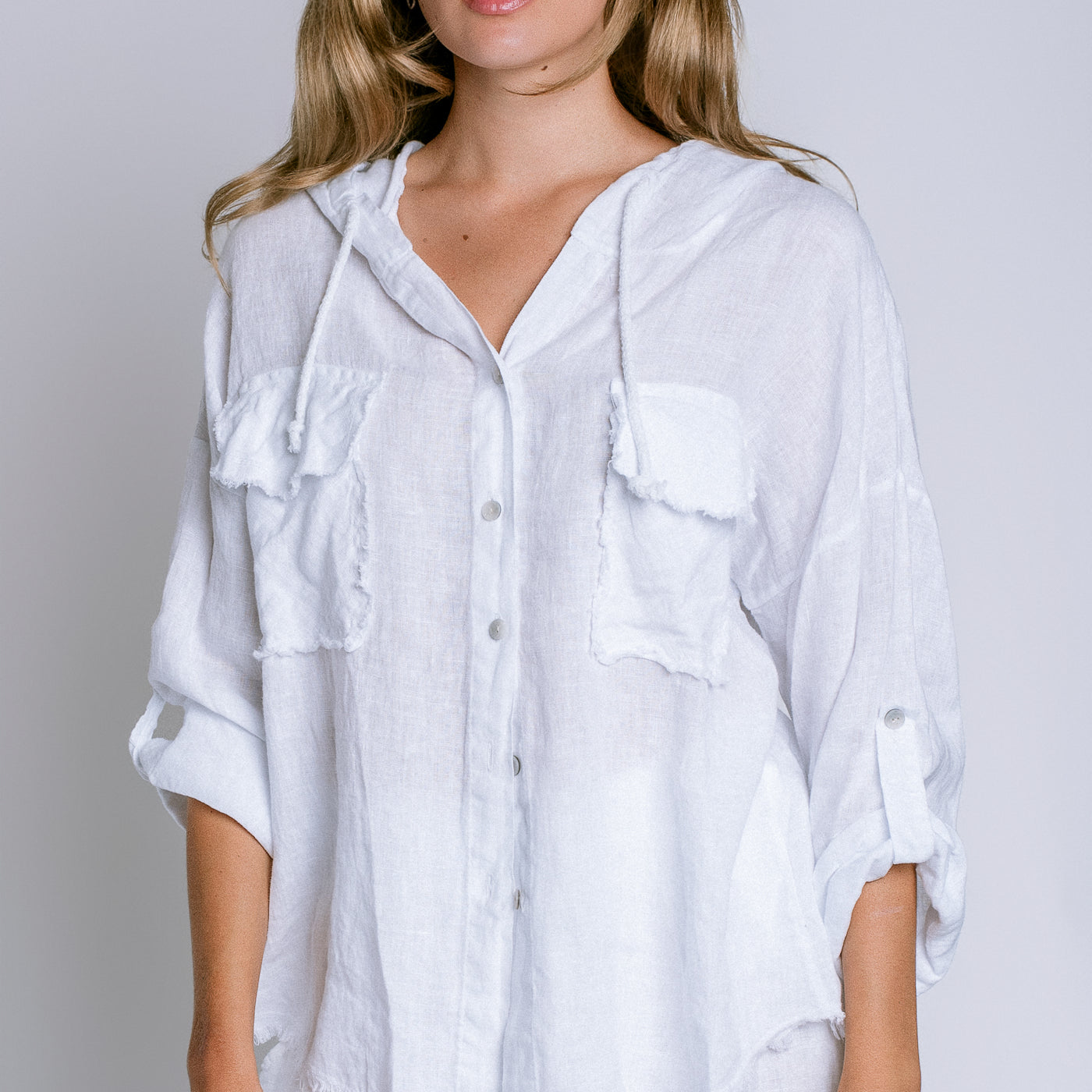 Milio Milano Fringe Hem Buttondown Linen Pullover
