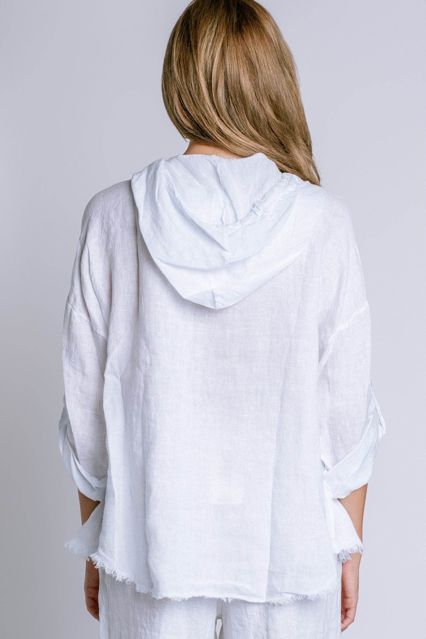 Milio Milano Fringe Hem Buttondown Linen Pullover
