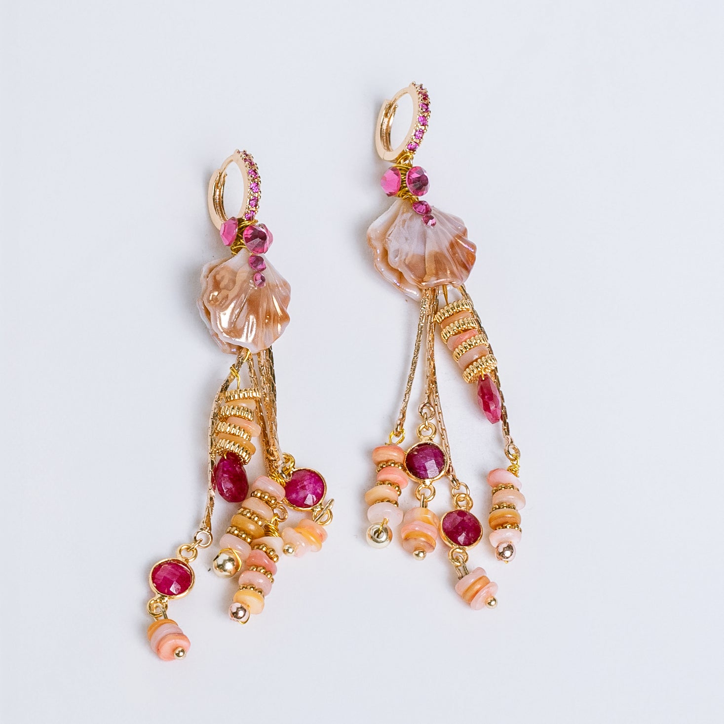 Sherwood Bridge Diamonds Ruby Scallop Shell Earrings