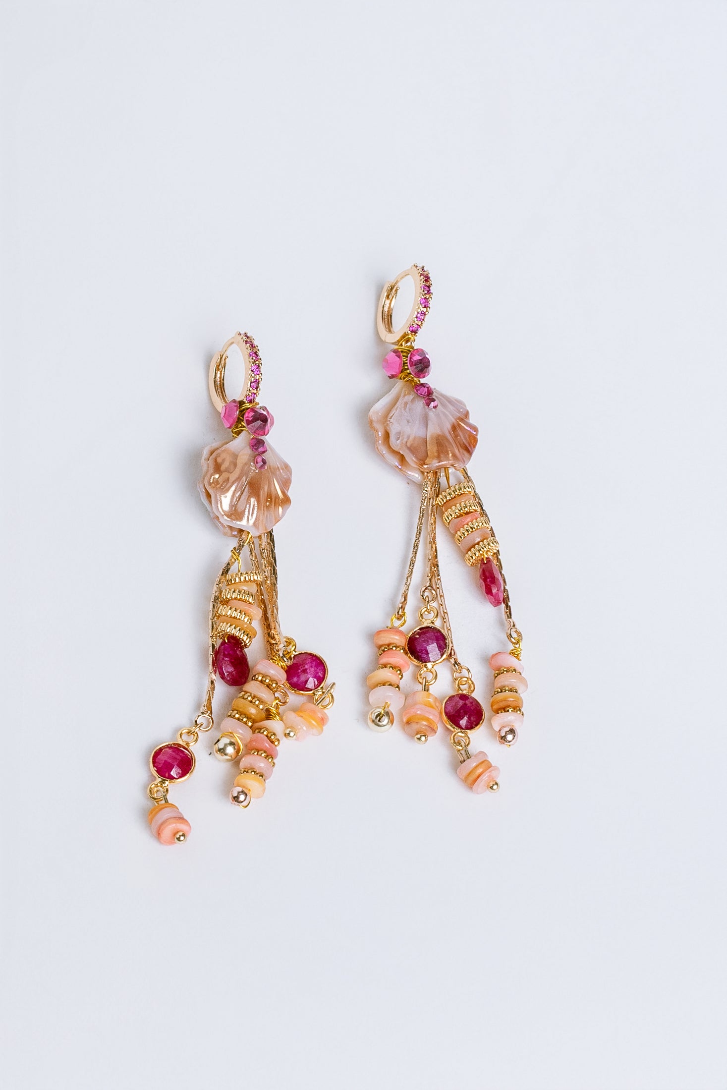 Sherwood Bridge Diamonds Ruby Scallop Shell Earrings