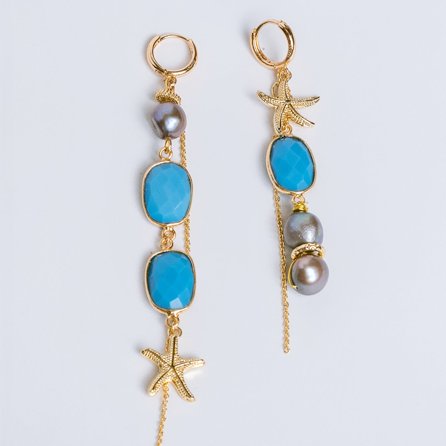 Sherwood Bridge Diamonds Asymmetrical Turquoise Starfish Earrings