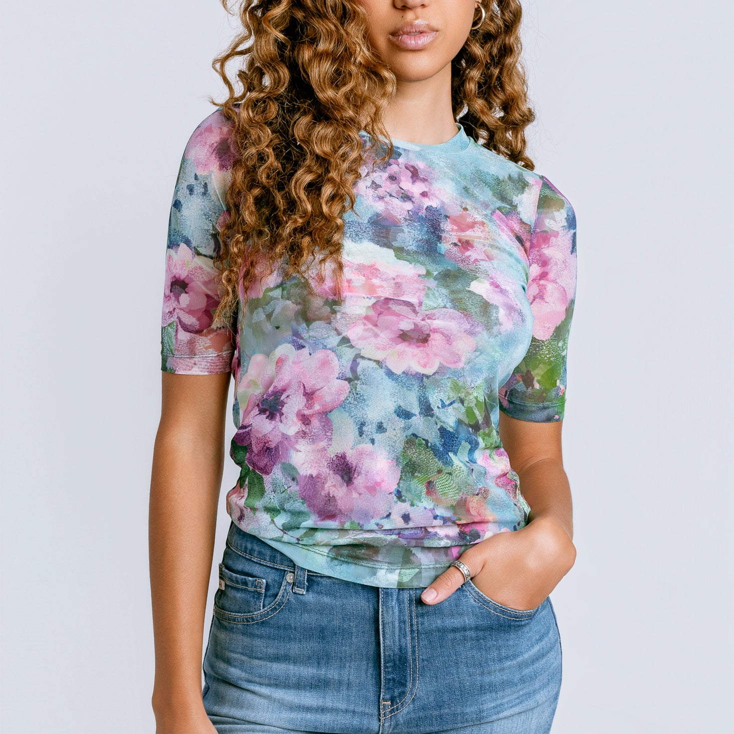 Johnny Was Elbow Sleeve Mesh Top