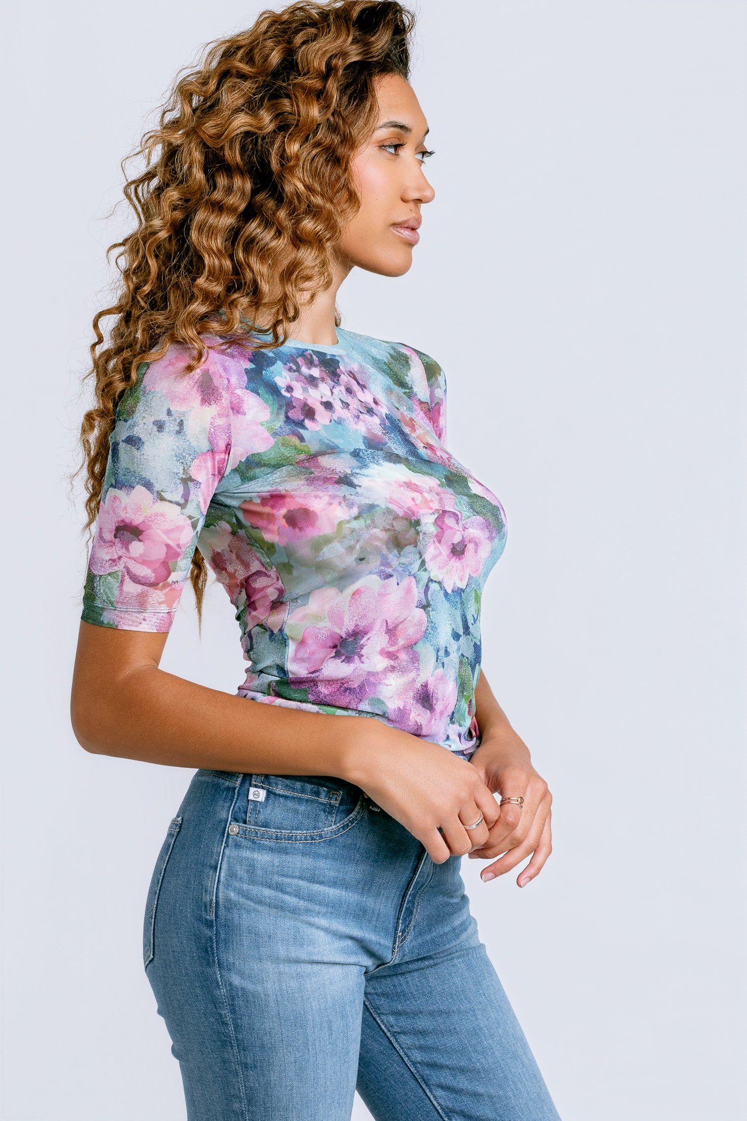 Johnny Was Elbow Sleeve Mesh Top