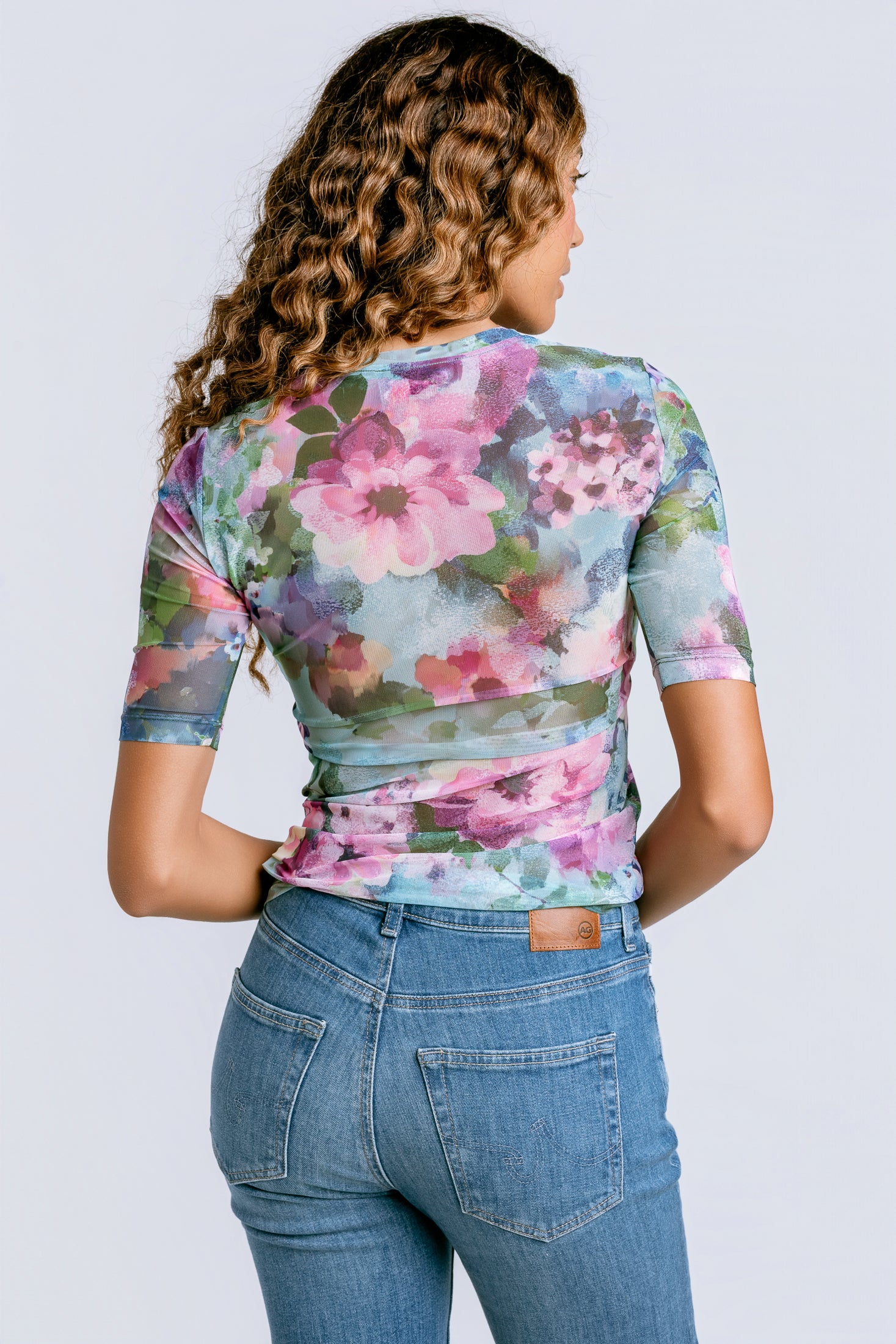 Johnny Was Elbow Sleeve Mesh Top