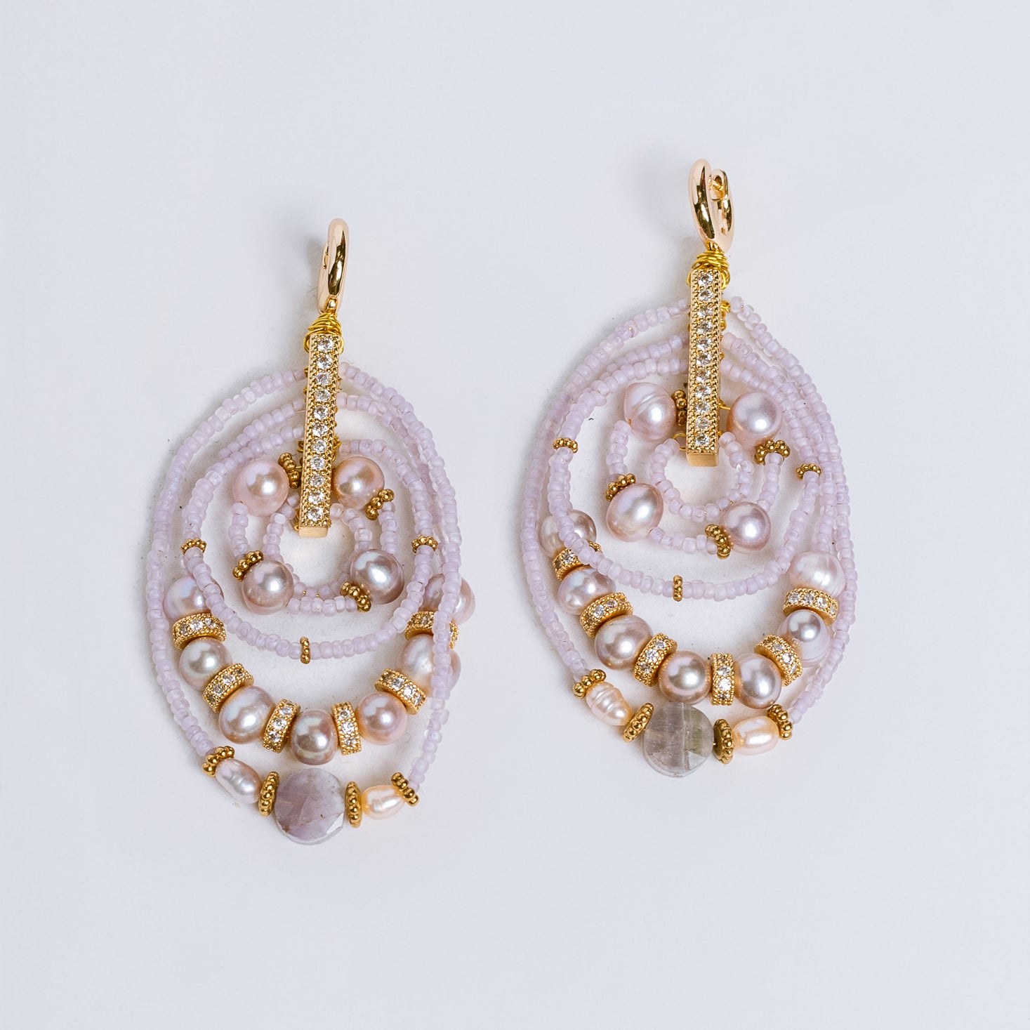 Sherwood Bridge Diamonds Lilac Pearl Multi Loop Earrings