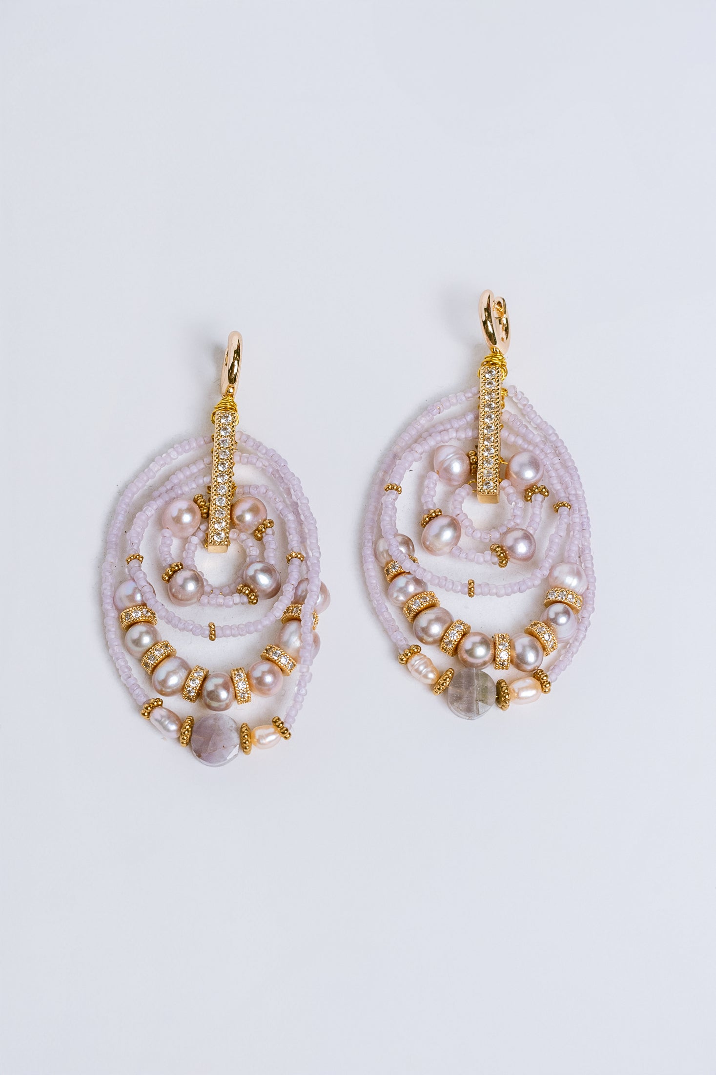 Sherwood Bridge Diamonds Lilac Pearl Multi Loop Earrings