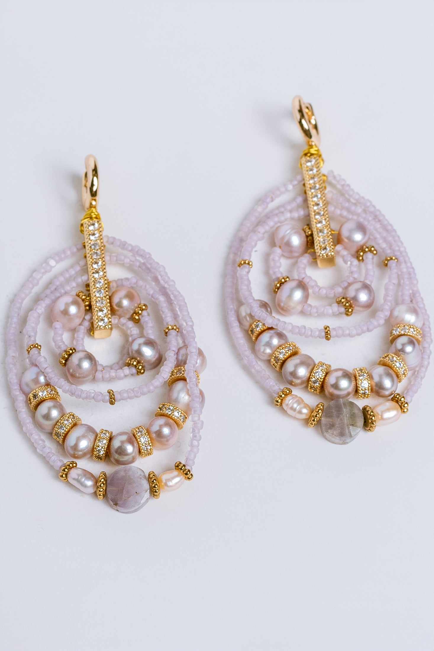 Sherwood Bridge Diamonds Lilac Pearl Multi Loop Earrings