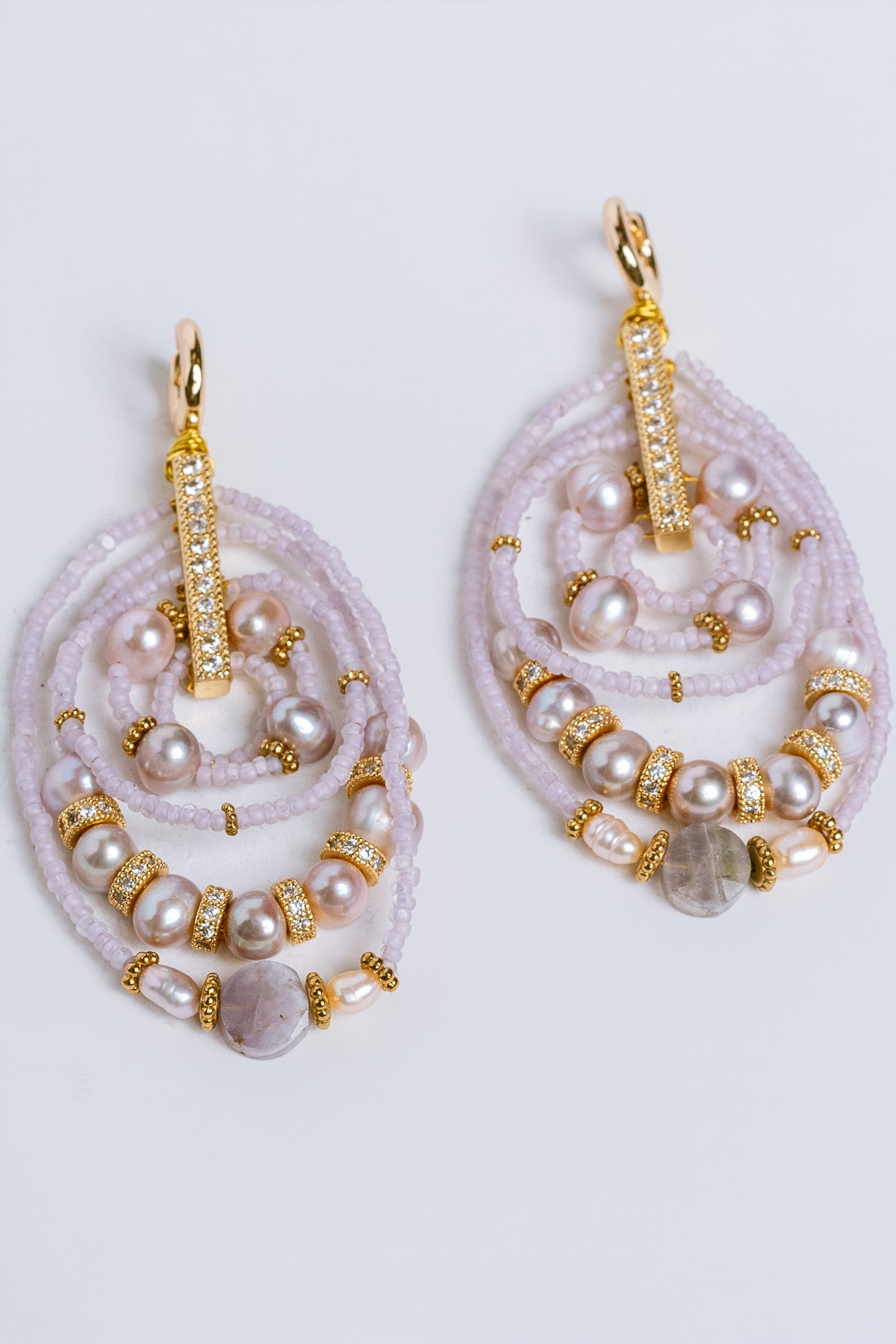 Sherwood Bridge Diamonds Lilac Pearl Multi Loop Earrings