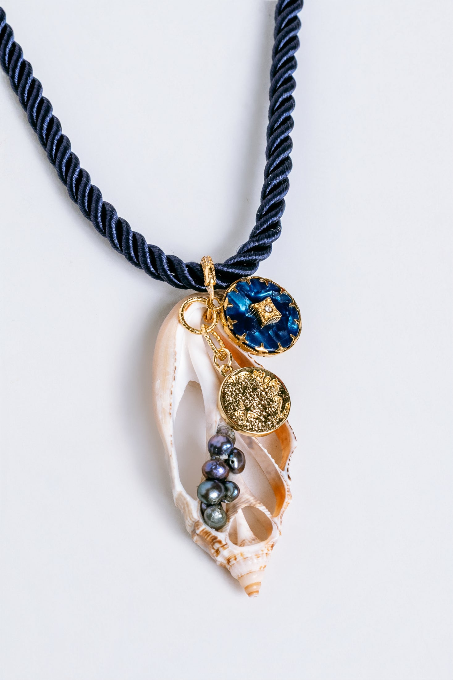 Sherwood Bridge Diamonds Navy Rope Peacock Pearl Necklace