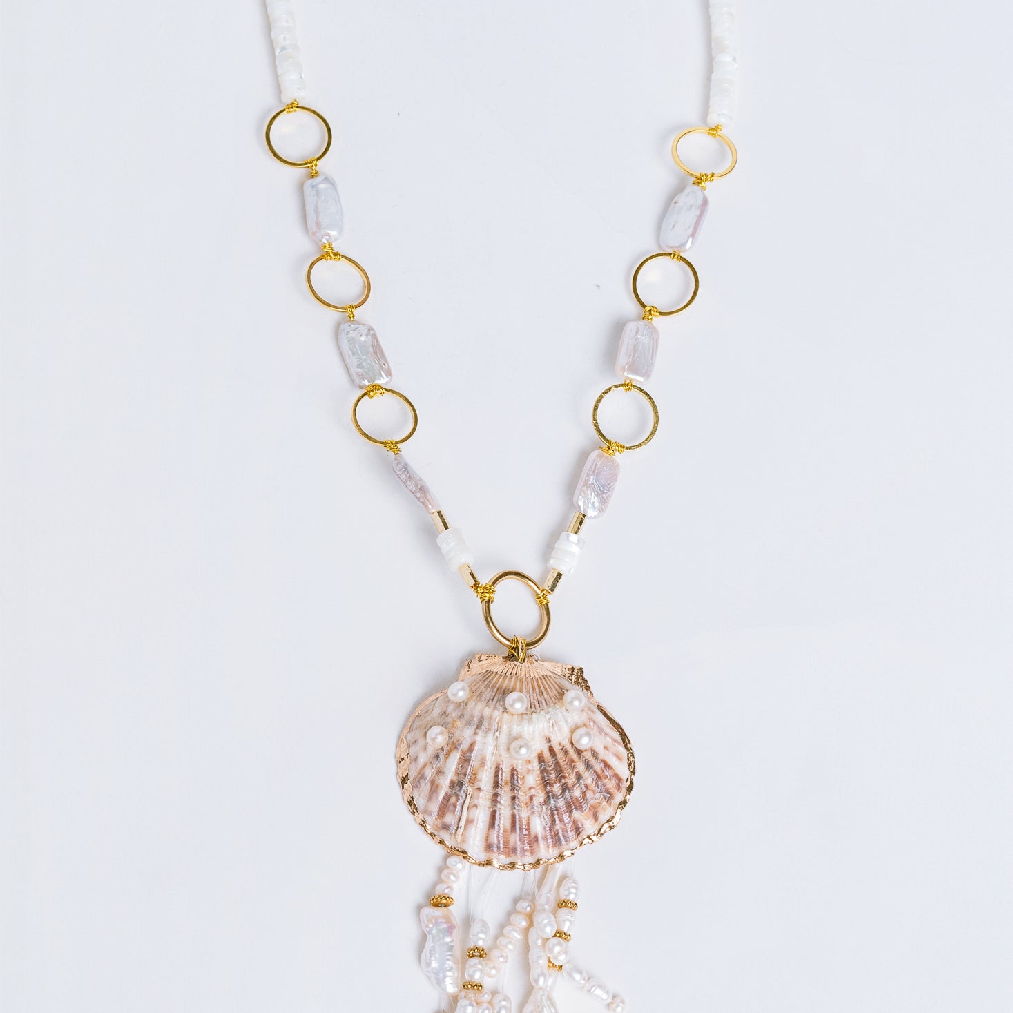 Sherwood Bridge Diamonds Scallop Shell Baroque Pearl Necklace