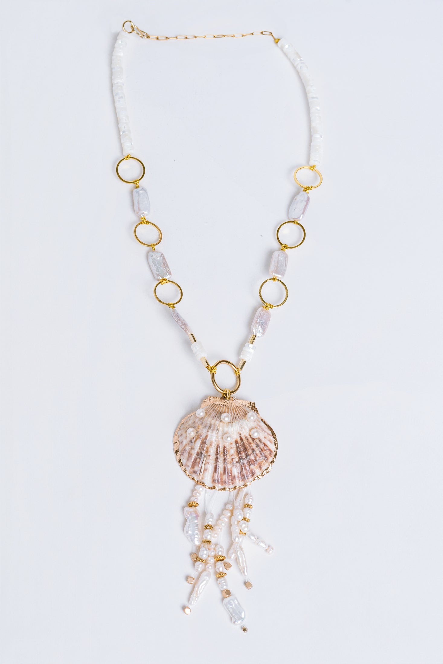 Sherwood Bridge Diamonds Scallop Shell Baroque Pearl Necklace